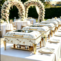Matériel de restauration pour hôtels et mariages : Ensemble de chafing dish de luxe 9L et 6L en marbre blanc et or, chauffe-plats de buffet en acier inoxydable pour traiteur