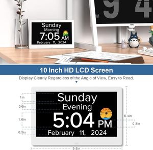 Đồng hồ báo thức kỹ thuật số treo tường 10.1 inch, tự động điều chỉnh độ sáng, 5 báo thức & 3 nhắc nhở uống thuốc, có thể tùy chỉnh bán buôn, dễ sử dụng - Product Image 5