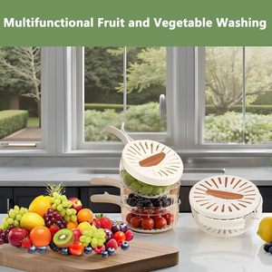 Kitchen Fruit & Vegetable <b>Wash</b> <b>Basket</b> with Folding Handle Draining Board Eco-Friendly Double-Space Design for Food Use - Product Image 2