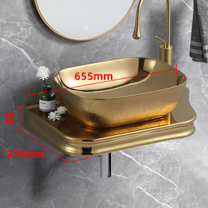 Lavabo de cerámica de mármol blanco pequeño, montaje colgado en la pared, fregadero de mármol, fregadero flotante, lavabo de tocador de baño de oro gris mate - Product Image 3