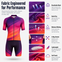 Conjunto de Ciclismo Personalizado para Mujer con Degradado, Jersey de Manga Corta y Pantalones Cortos con 3 Bolsillos Traseros, Número de Equipo, Marca Privada, Suministro al por Mayor