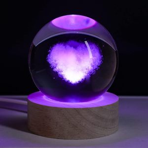 Newish <span class=keywords><strong>RGB</strong></span> Couleur 3D Art Boule De Cristal Lumière En Bois Petit Bureau De Noël Système Solaire Boule De Cristal Décoration Led Veilleuses - Product Image 4