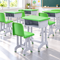 Ensemble de mobilier scolaire en gros : Bureau et chaise pour étudiant, hauteur fixe, pour salle de classe, ensemble table et chaise en plastique