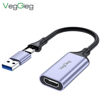 Tarjeta de Captura de Video VegGieg 2 en 1 HDMI, USB 3.0 Tipo-C, Interfaz Dual, Entrada 4K, Salida 2K, Aleación de Aluminio, Sin Controladores