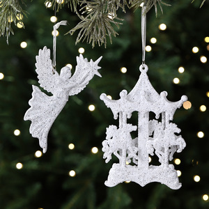 Decorazioni Natalizie in Plastica Glitterata con Forme di Fiocco di Neve, Stella a Cinque Punte e Angelo per Albero di Natale - Product Image 3