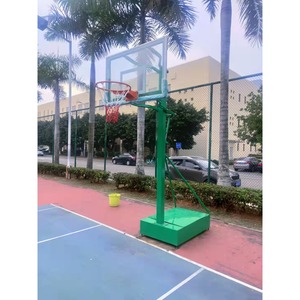 ห่วงบาสเก็ตบอลปรับระดับความสูงได้ พร้อมแผ่นหลังกระจกนิรภัย อุปกรณ์สนามบาสเก็ตบอลกลางแจ้งแบบพกพาทำจากโลหะ - Product Image 1