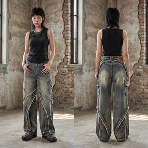 Jeans da Uomo alla Moda Personalizzati Stile Hip Hop Gamba Dritta Autunnali Effetto Lavato - Product Image 5