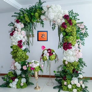 Arco Floreale in Seta di Ortensie Bordeaux <span class=keywords><strong>alla</strong></span> <span class=keywords><strong>Moda</strong></span> per Matrimoni e Feste, Decorazione Metallica di Alta Qualità per Natale - Product Image 1