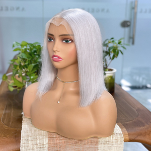 Perruque Bob Grise en <span class=keywords><strong>Cheveux</strong></span> Humains, Perruques Courtes Bob à Dentelle Frontale 13x4, Densité 180%, pour Femmes Noires - Vente en Gros - Product Image 3