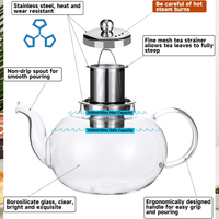 Théière en verre borosilicate 50OZ/1500ML avec infuseur amovible, compatible cuisinière et micro-ondes, bouilloire transparente pour thé en vrac