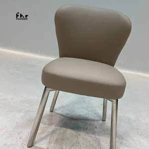 Modern Taupe PU Leather Dining <b>Chair</b> Curved <b>Back</b> Polished Silver Tapered Legs for Hotel Restaurant Home - Product Image 6
