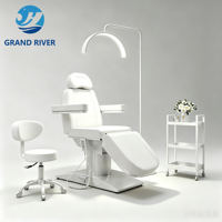 Ensemble de mobilier de salon de beauté de luxe : Lit de beauté électrique noir pour extensions de cils, 3 moteurs, réglable, avec fonction massage et fauteuil facial avec accoudoirs