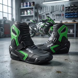 Bottes de moto pour hommes, vert et noir, fermeture éclair à la cheville, tige en PU, semelle extérieure en caoutchouc, semelle intermédiaire en EVA, doublure en maille antidérapante - Product Image 3