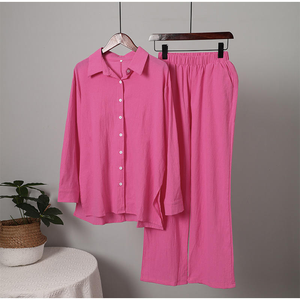 Set Casual <span class=keywords><strong>di</strong></span> Moda Plus Size a 2 Pezzi per Donna: Camicia in Cotone e <span class=keywords><strong>Pantaloni</strong></span> a Gamba Larga in <span class=keywords><strong>Lino</strong></span> - Product Image 4