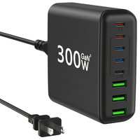 Cargador Rápido GaN de 300W con USB 5C+ 3A, Estación de Carga GaN de 8 Puertos, Cargador de Pared Portátil con PD, Adaptador de Corriente para iPhone y Samsung
