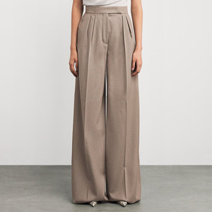 Pantalon décontracté classique pour femme, taille mi-haute, devant plat, respirant, écologique, infroissable, coupe droite, en laine/polyester, ample, idéal pour l'été - Product Image 6