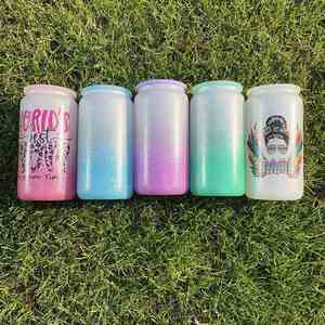 Verres à boire élégants de 16 oz, en verre à sublimation avec paillettes brutes, avec couvercle en plastique et paille - Product Image 2
