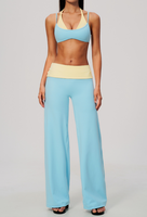 Ensemble de pantalons évasés pour femmes, style tendance, color block, sexy, col halter, haute élasticité, pour le sport, la gym, le fitness et le yoga