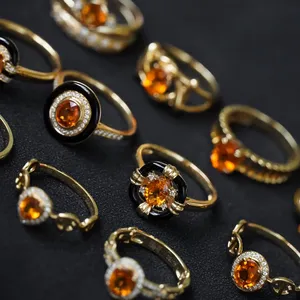 H&F Natural Spessartite Garnet Rings with Natural Diamond Set Customized 18K 14K 9K Fanta Orange Gemstone Fine Jewelry