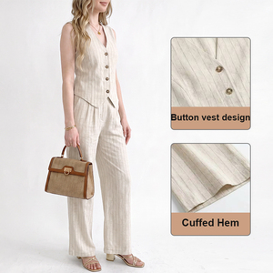 Ropa de Talla Grande para <span class=keywords><strong>Mujer</strong></span>, Conjunto de 2 Piezas, Chaleco de Lino y Pantalones Anchos, Adecuado para Ocasiones Formales y Casuales, Plazo de Entrega de 15 Días - Product Image 5