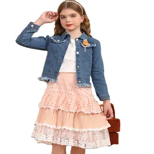 2024 Nahost Frühjahr und Herbst Kleidung Mädchen Prinzessinnenkleid süßes Kindereinfarbiges Mädchenkleid