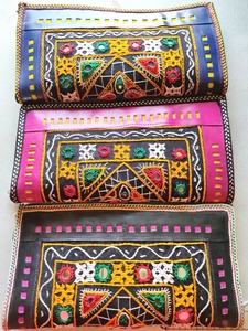 Beautiful Multicolor Handmade Vintage Embroidery Banjara Clutch <b>Bags</b> with Suede Leather for Women Fashion and Accessories India - Product Image 5