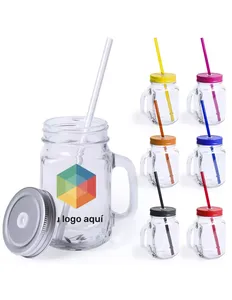 Vente en gros, promotion, bocaux en <span class=keywords><strong>verre</strong></span> de 16 oz <span class=keywords><strong>avec</strong></span> poignée bon marché pour fruits, café, eau potable, <span class=keywords><strong>avec</strong></span> <span class=keywords><strong>paille</strong></span>, couvercle et poignées, tasse en <span class=keywords><strong>verre</strong></span> - Product Image 6