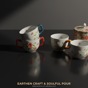 Tasse à thé en porcelaine de luxe avec bordure dorée, peinte à la main, motif floral, pour la maison, le bureau ou comme cadeau, mug à café en céramique coloré 12 - Product Image 6