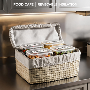 Panier de rangement décoratif en paille CT avec couvercle, conteneur isotherme <span class=keywords><strong>pour</strong></span> aliments <span class=keywords><strong>pour</strong></span> animaux, boîte de rangement tressée naturelle <span class=keywords><strong>pour</strong></span> la maison, panier alimentaire tissé à la main - Product Image 3