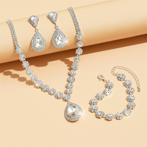 Three-Piece Bridal <strong>Wedding</strong> Jewelry Set Faux Diamond Flower Embellished Full <strong>Necklace</strong> and Earrings Stylish <strong>Ring</strong> Included - Product Image 3