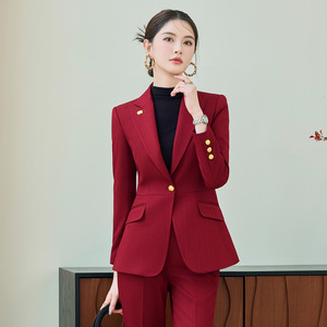 Women's Suit Set Red Black Polyester Elegant Autumn Full Sleeve Anti-Wrinkle Office Wear - Product Image 4