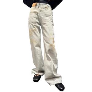 Jeans déstructurés à effet usé et teinture délavée pour hommes, coupe droite ample, modèle pionnier en gros - Product Image 3