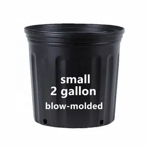 HUAJIN Small 2 Gallon Pot 7 Quart 7 Liter 8.6" Inch 22cm Blow Mold Black HDPE Plastic Nursery Pots For Nursery Plants