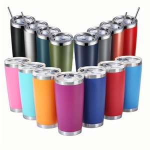 Vasos de acero inoxidable de 20 oz con tapa, taza aislada al vacío de doble pared, taza recubierta de polvo de 20 oz <span class=keywords><strong>para</strong></span> bebidas frías y calientes - Product Image 3