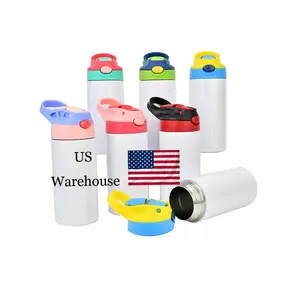 New Sub USA Warehouse 12oz Acero inoxidable aislado en blanco niños sublimación vaso bebé botella de agua con tapa abatible