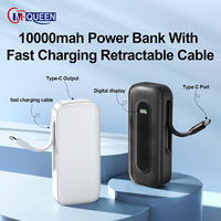 Batterie externe portable ultra-mince 22,5 W avec affichage numérique, 10000 mAh, charge rapide, câble rétractable, batterie Li-Polymère pour