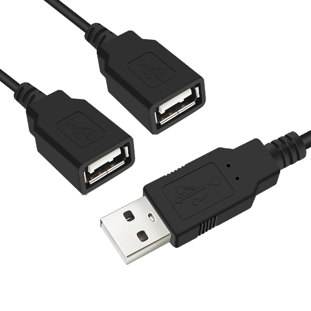USB Charging Cable 1 Male and 2 Female Power Cord Supports 3A Current USB Male-to-female Extension Cable