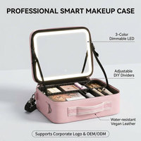 Trousse de toilette rose imperméable grande capacité avec miroir LED pour femmes
