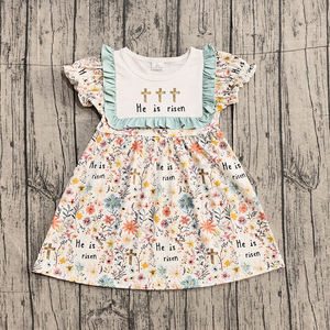 Preventa MOQ 5, Ropa de Moda Festiva con Estampado de Flores Cruzadas de Pascua para Niñas, Precio de Fábrica al por Mayor, Algodón Orgánico - Product Image 4
