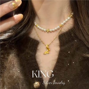 Collier en argent KING avec perles, pendentif papillon plaqué or en argent S925, bijoux de mode pour femmes - Product Image 1