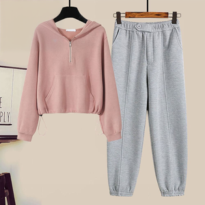 Tuta Sportiva Personalizzata da <span class=keywords><strong>Donna</strong></span>, Set Due Pezzi con Felpa con Zip e Pantaloni Jogger, Abbigliamento Sportivo Casual in Pile, Set Due Pezzi <span class=keywords><strong>Oversize</strong></span> - Product Image 1