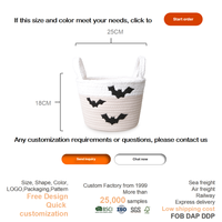 Panier de rangement Halloween en corde de coton pliable avec poignée pour bonbons, jouets et organisation domestique, décoration de fête, vente en gros