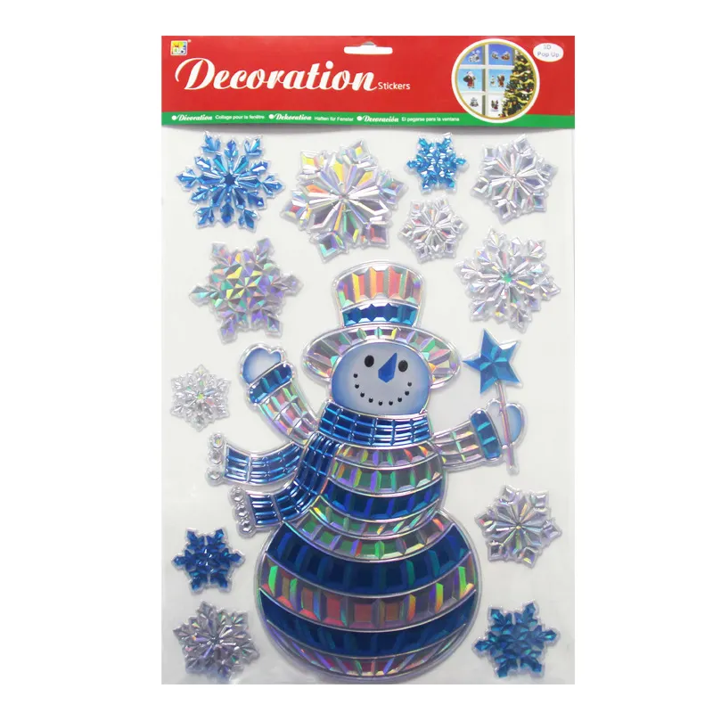 Wholesale etiquete snowman reindeer snowflake window decorative pegatinas Christmas 3D Glitter Stickers for winter holiday