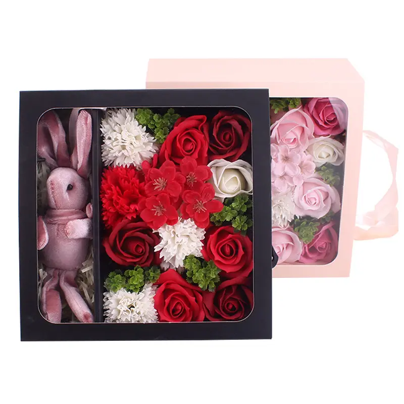 الإبداعية هدية الاصطناعي الورود زهرة القرنفل مع جميلة هدية مربع للأمهات يوم عيد الحب هدية