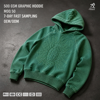 Sweat à capuche graphique gaufré RAMAX 500 GSM épais vert, pull streetwear pour homme, fabricant OEM ODM personnalisé en gros