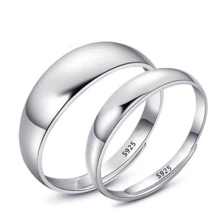 Trendy Simple Design Real Silver Plated Adjustable Copper Wedding Lovers Couple Rings Jewelry For Woman Man