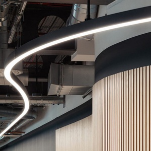 โคมไฟเพดาน LED รูปวงรี โคมไฟ LED แบบเส้นโค้ง โคมไฟระย้าวงแหวนอะลูมิเนียม ปรับความสูงได้ ปรับความสว่างได้ เหมาะสำหรับสำนักงาน ห้องออกกำลังกาย - Product Image 4