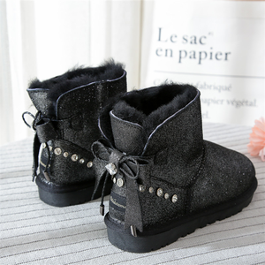 <span class=keywords><strong>Bottes</strong></span> en peau de mouton pour <span class=keywords><strong>femme</strong></span> et enfant, <span class=keywords><strong>bottes</strong></span> d'<span class=keywords><strong>hiver</strong></span> en vraie fourrure avec nœuds, <span class=keywords><strong>2022</strong></span> - Product Image 1