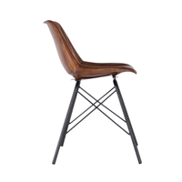 Chaise de salle à manger vintage en cuir PU marron, dossier rembourré, coutures verticales, pieds croisés en métal, siège latéral moderne pour la maison et le café