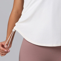 T-shirts de sport pour femmes à manches courtes avec cordon de serrage latéral, hauts athlétiques respirants pour le yoga, ourlet incurvé, col rond classique
